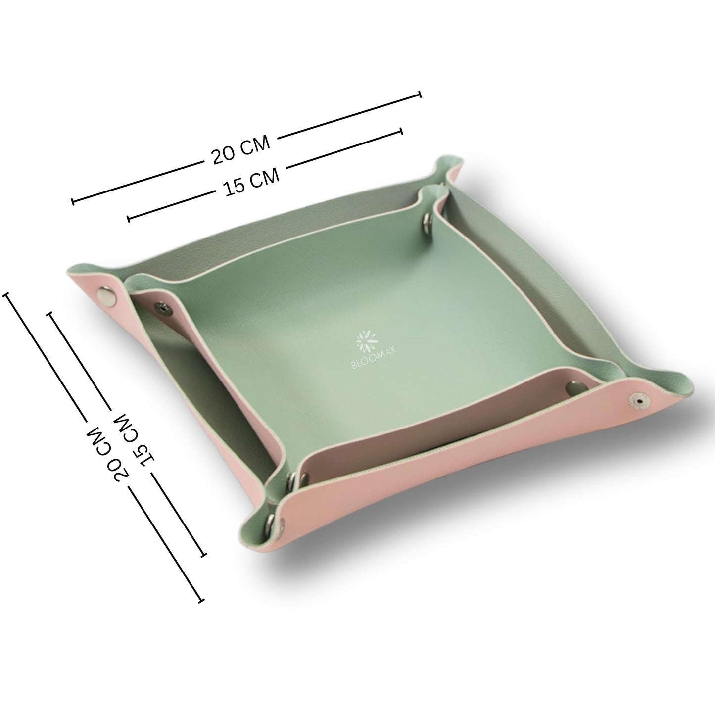 BLOOMAX® Multi-Purpose Desk Organiser Tray for Office Table/Study Table/Home/Makeup/Dressing Table | Spill-Proof | Vegan Leather | Leather Jewelry Valet Tray | 20 cm X 20 cm (Set-2) Green