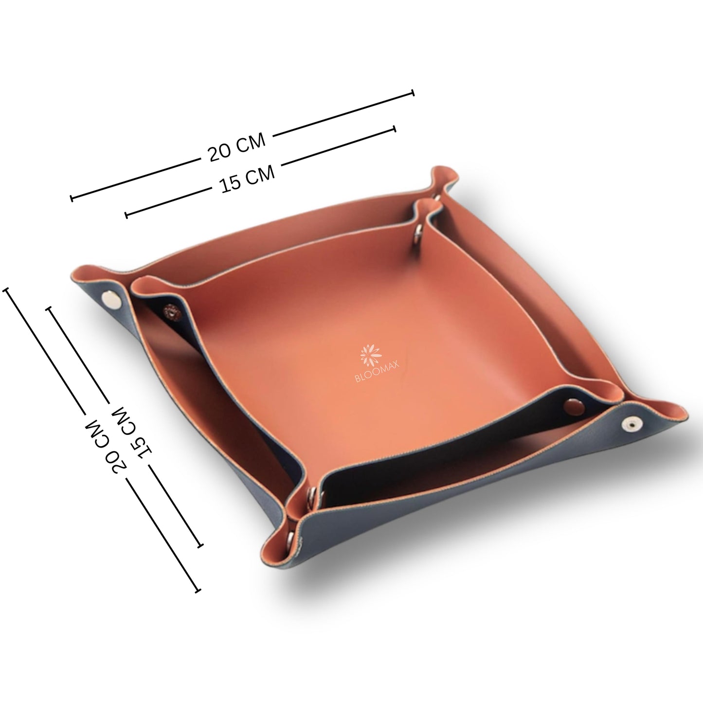 BLOOMAX® Multi-Purpose Desk Organiser Tray for Office Table/Study Table/Home/Makeup/Dressing Table | Spill-Proof | Vegan Leather | Leather Jewelry Valet Tray | 20 cm X 20 cm (Set-2) Rusty Red