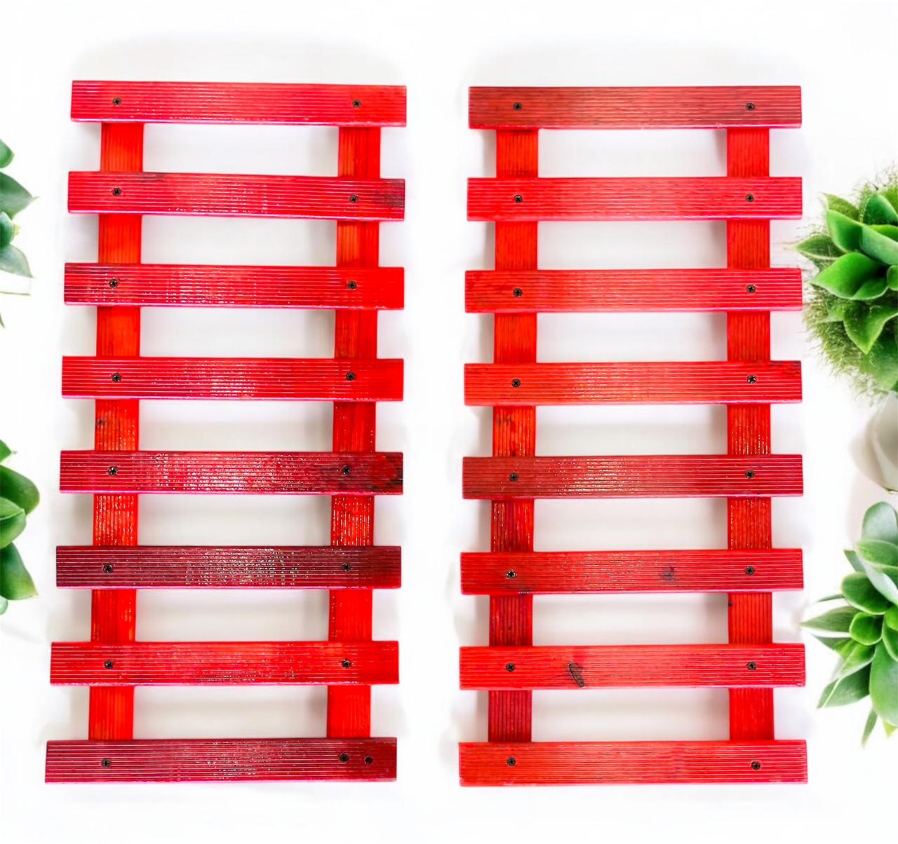 bloomax® - Hanging Red Wooden Wall Planter for Indoor Outdoor Plants Wall Mount Planter, Air Plant Holder, Wooden Trellis for Climbing Plants (60 Cm(Set of-2)