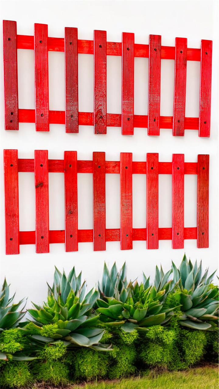 bloomax® - Hanging Red Wooden Wall Planter for Indoor Outdoor Plants Wall Mount Planter, Air Plant Holder, Wooden Trellis for Climbing Plants (60 Cm(Set of-2)