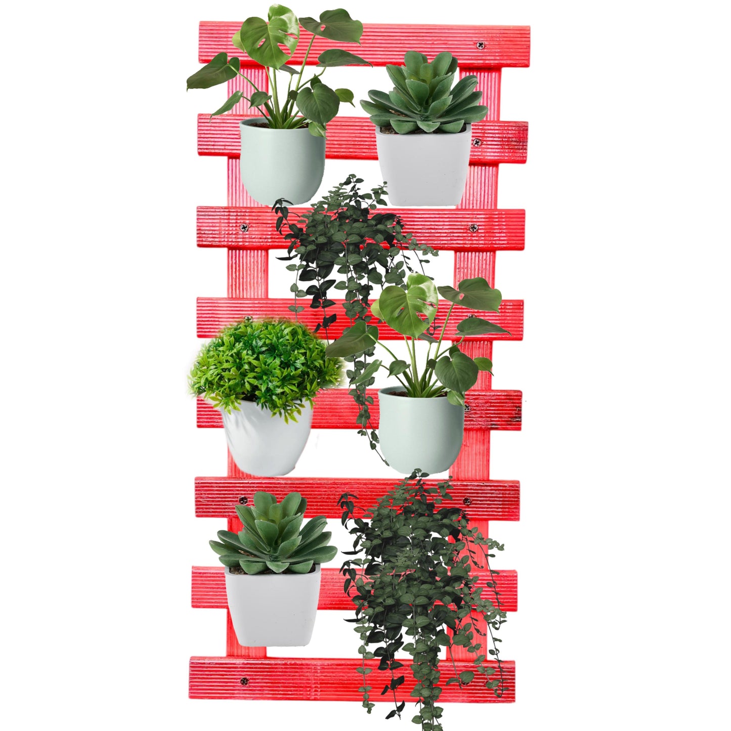 bloomax® - Hanging Red Wooden Wall Planter for Indoor Outdoor Plants Wall Mount Planter, Air Plant Holder, Wooden Trellis for Climbing Plants (60 Cm(Set of-2)