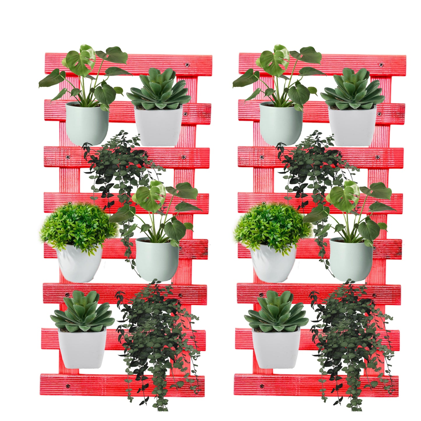 bloomax® - Hanging Red Wooden Wall Planter for Indoor Outdoor Plants Wall Mount Planter, Air Plant Holder, Wooden Trellis for Climbing Plants (60 Cm(Set of-2)