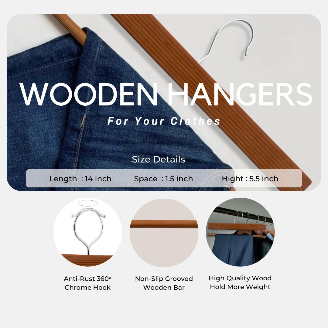 BLOOMAX® Natural Wood Slack/Trouser Pants Hangers with Non Slip Bar Smooth Finish, Durable Wooden Hangers - Slim & Sleek Hangers, 360° Hook- Ideal for Pants (Walnut)