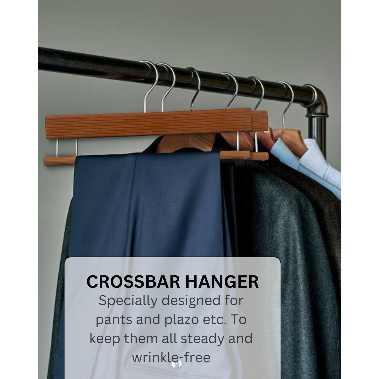 BLOOMAX® Natural Wood Slack/Trouser Pants Hangers with Non Slip Bar Smooth Finish, Durable Wooden Hangers - Slim & Sleek Hangers, 360° Hook- Ideal for Pants (Walnut)