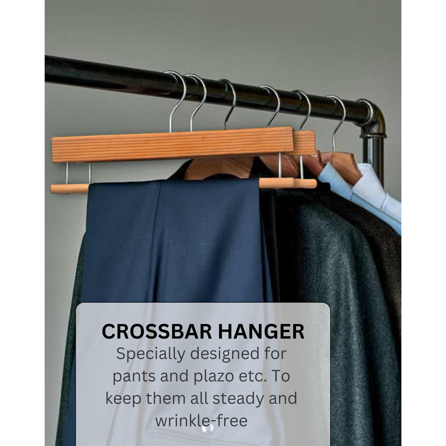 BLOOMAX® Natural Wood Slack/Trouser Pants Hangers with Non Slip Bar Smooth Finish, Durable Wooden Hangers - Slim & Sleek Hangers, 360° Hook- Ideal for Pants (Natural)